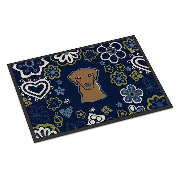 Carolines Treasures 24 x 36 in. Blue Flowers Chocolate Labrador Indoor or Outdoor Mat BB5085JMAT - main